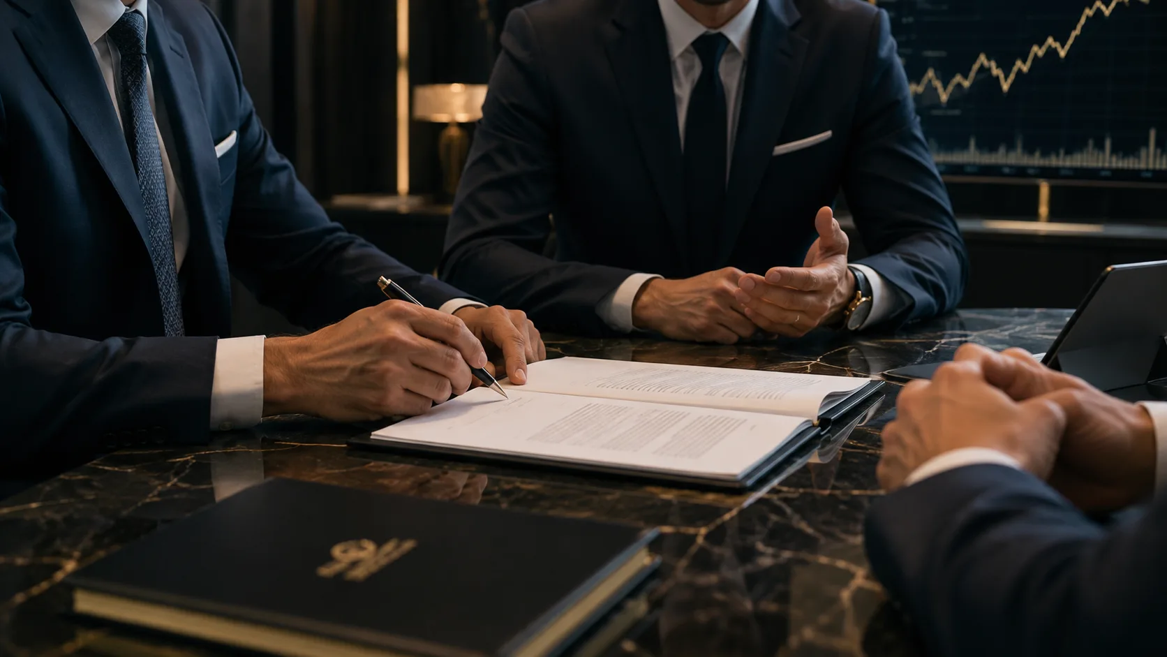 Executivos analisando contrato de sócios