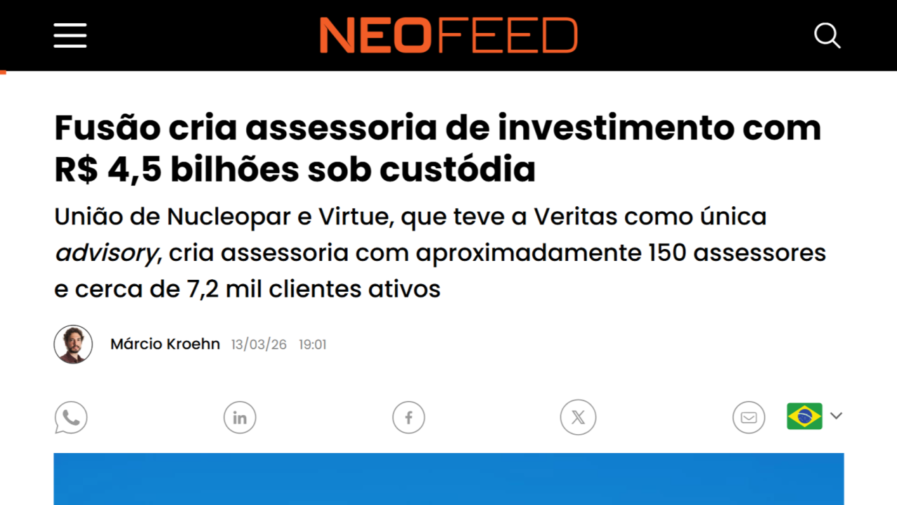 Com assessoria da Veritas, Nucleopar e Virtue anunciam fusão e criam assessoria de 4.5 bilhões